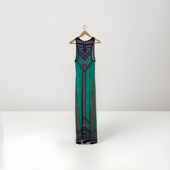 Bisou Bisou Women's Green Blue Geometric Sleeveless Maxi Dress Sz 16 Bohocore - Picture 3 of 7
